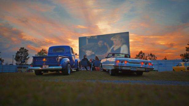 Cars parked at the Jesup Drive-In in Jesup, Georgia